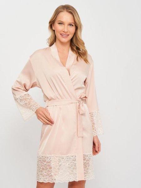 Рожевий халат шовковий короткий декорований мереживом Martelle Lingerie 205 2XL 205 фото