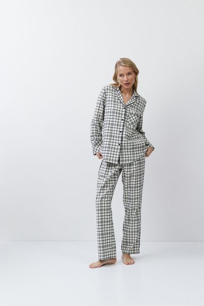 Молочна жіноча піжама фланелева сорочка та штани Aruelle Terra pajama long S Terra pajama long фото