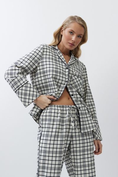 Молочна жіноча піжама фланелева сорочка та штани Aruelle Terra pajama long S Terra pajama long фото
