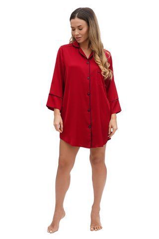 Короткая шелковая ночная рубашка на пуговицах бордовая Martelle Lingerie 103 XS 103 фото