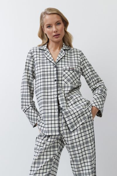 Молочна жіноча піжама фланелева сорочка та штани Aruelle Terra pajama long M Terra pajama long фото