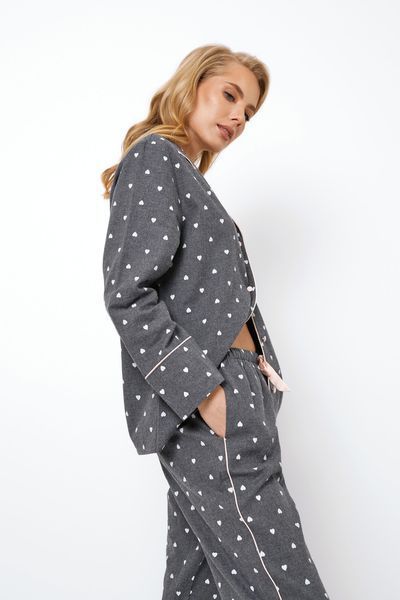 Женская серая пижама фланель рубашка и брюки Aruelle Joy pajama long M Joy pajama long фото