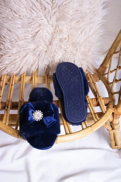 Домашние тапочки с мехом Pretty You London Anya in Navy S (36-37) Anya фото