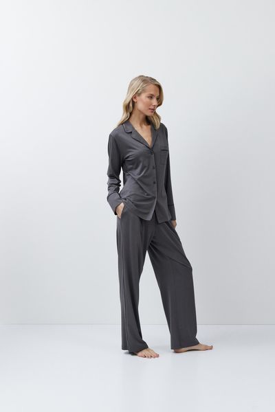 Жіноча піжама з модалу сорочка і штани темно-сірі Aruelle Cadance pajama long S Cadance pajama long фото