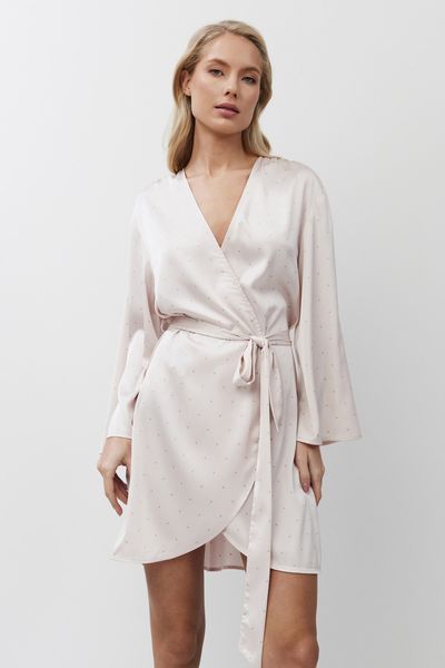 Жіночий шовковий халатик із довгим рукавом пудровий Aruelle Gwen gown S Gwen gown фото