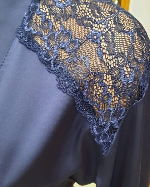 Шелковый женский халатик с кружевом синий Martelle Lingerie 208 S 208 фото