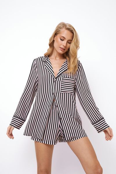 Жіноча чорна піжама в смужку сорочка і шорти Aruelle Brittany pajama short XS Brittany pajama short фото