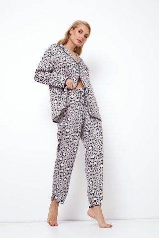 Женская серая пижама с леопардовым принтом рубашка и брюки Aruelle Valencia pajama long grey XS Valencia pajama long фото