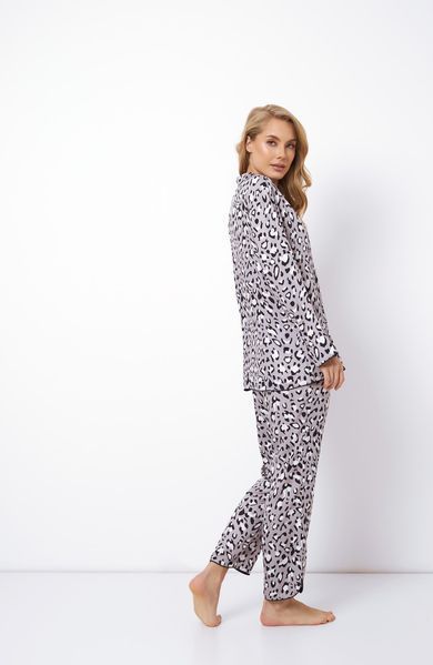 Женская серая пижама с леопардовым принтом рубашка и брюки Aruelle Valencia pajama long grey XS Valencia pajama long фото