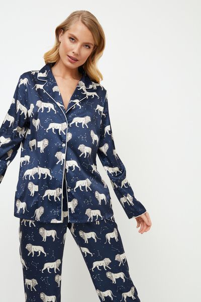 Синя шовкова піжама сорочка та штани Aruelle Nala pajama long L Nala pajama long фото