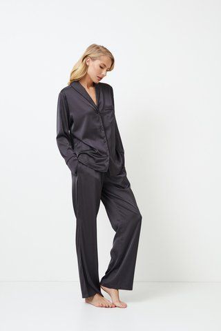 Шовкова сіра піжама сорочка та штани Aruelle Agatha pajama long XS Agatha pajama long фото