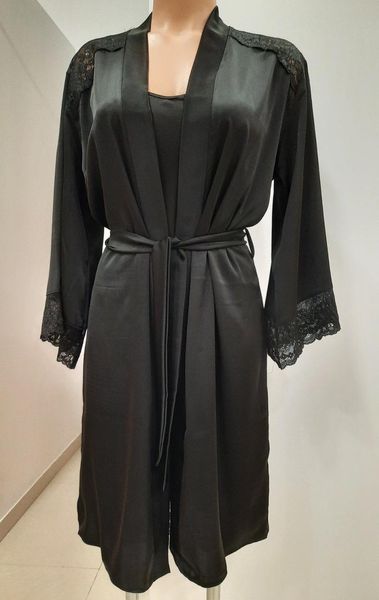 Шелковый женский халатик с кружевом черный Martelle Lingerie 208 XS 208 фото