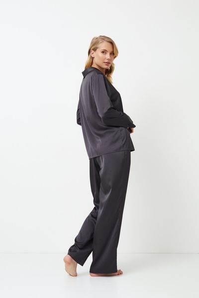 Шелковая серая пижама рубашка и брюки Aruelle Agatha pajama long L Agatha pajama long фото