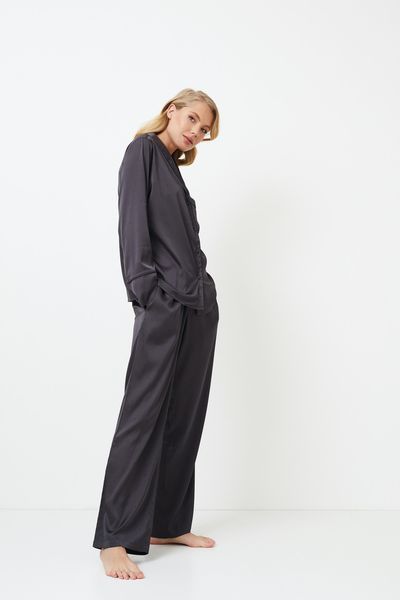 Шелковая серая пижама рубашка и брюки Aruelle Agatha pajama long L Agatha pajama long фото