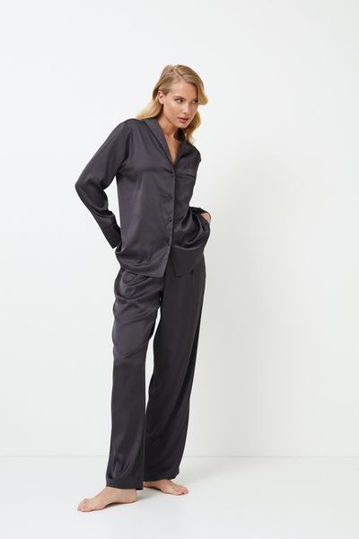 Шелковая серая пижама рубашка и брюки Aruelle Agatha pajama long L Agatha pajama long фото