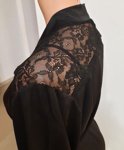Шелковый женский халатик с кружевом черный Martelle Lingerie 208 XS 208 фото