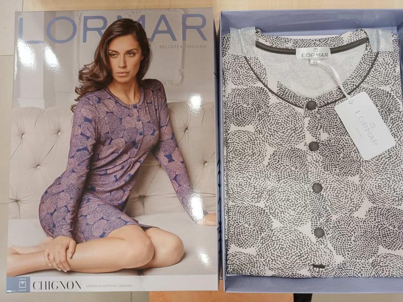 Жіноча молочна нічна сорочка з довгим рукавом Lormar Chignon 1511 M 1511 фото