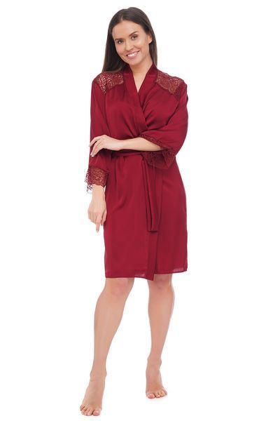 Шелковый женский халат с кружевом бордовый Martelle Lingerie 208 XS 208 фото