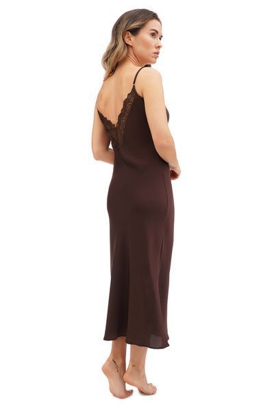 Довга жіноча нічна шовкова сорочка на бретелях шоколадна Martelle Lingerie 110 XS 110 фото